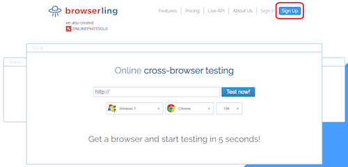На этом изображении показано, как зарегистрироваться в browserlink