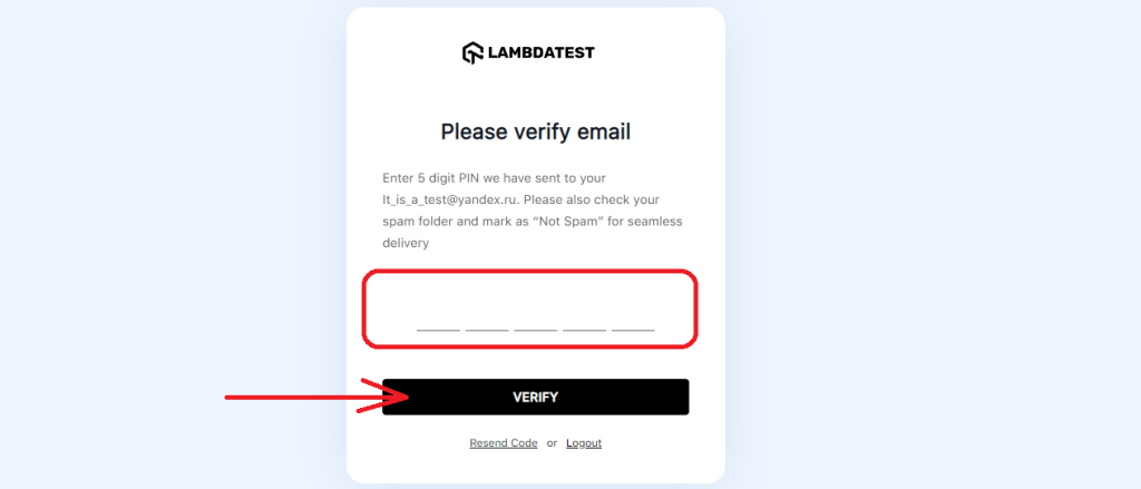 На этом изображении показано, как пройти верификацию на LambdaTest.