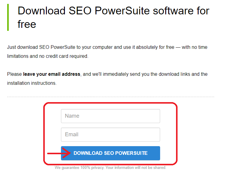 На этом изображении показано, как создать учетную запись на SEO PowerSuite.